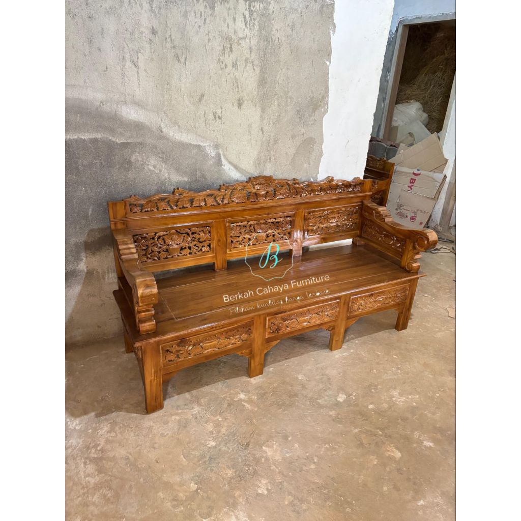 bangku bagong panjang 200cm kayu jati ukir jepara