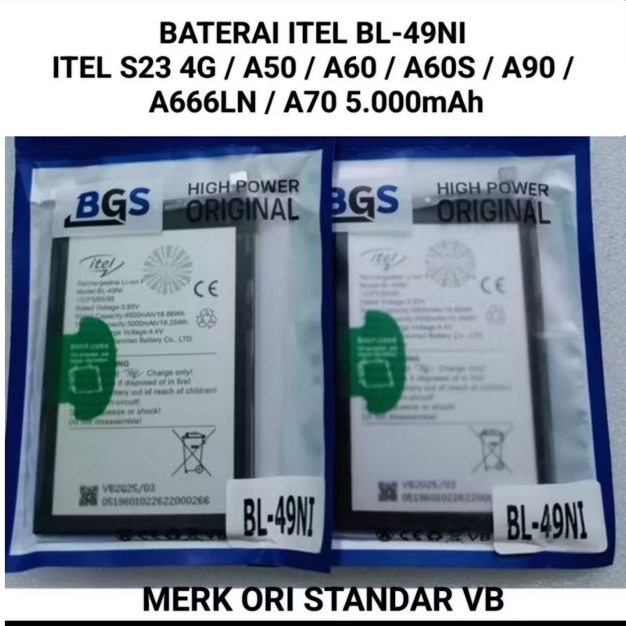 Baterai Itel S23 4G / A50 / A60 / A60S / A90 / A666LN / A70 BL-49NI 5.000mAh ORI VB