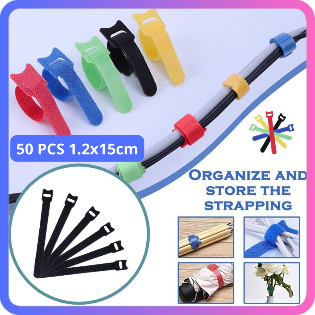Kabel Ties Nilon Velcro Reusable Organizer 50 PCS 1.2x15cm PENGIKAT ORGANIZER KABEL KRETEKAN