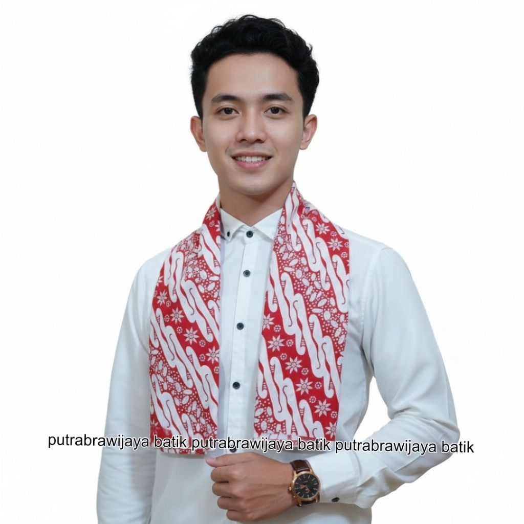 Cukin Betawi Syal Selendang Batik merah Putih Kantoran Bahan Katun Halus Adem Fashion Batik Pekalong