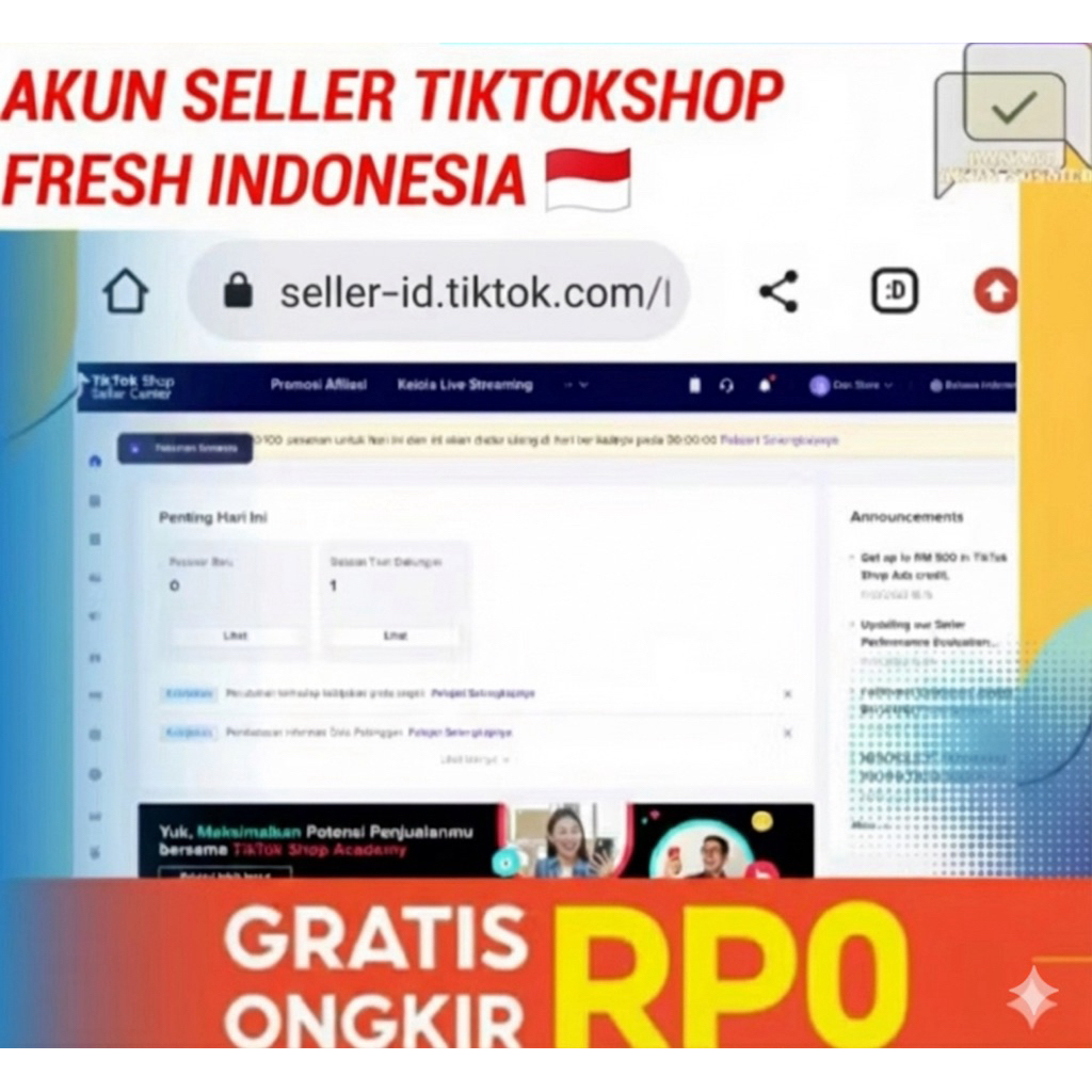 PROMO AKUN TIKTOK SELLER INDONESIA FRESH UNTUK JUALAN SUDAH GRATIS ONGKIR
