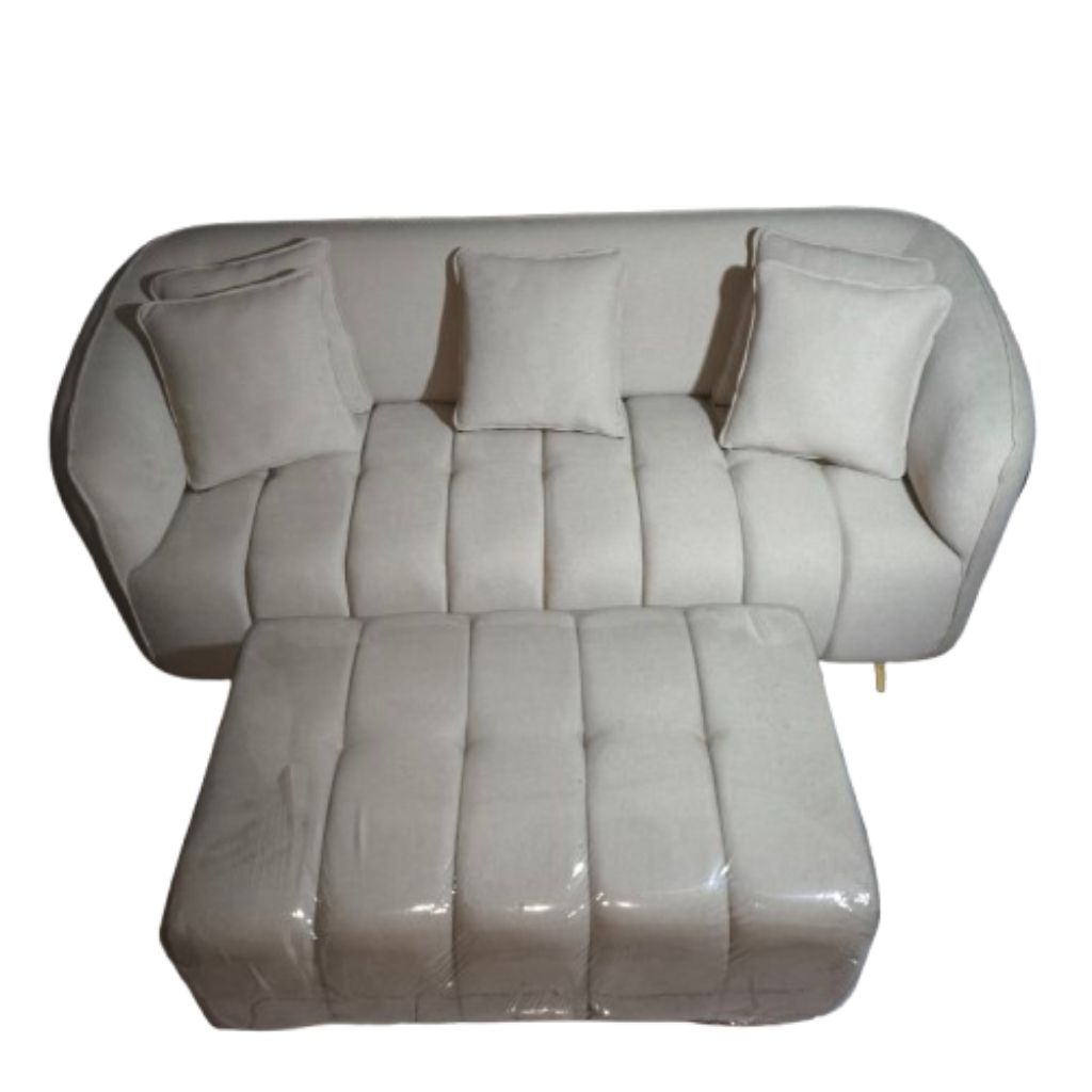 SOFA KERANG 1 SET MEWAH MINIMALIS MODERN 3 SEATER | Sofa Lengkung Sandaran Bulat + OTTOMAN | Kain Su
