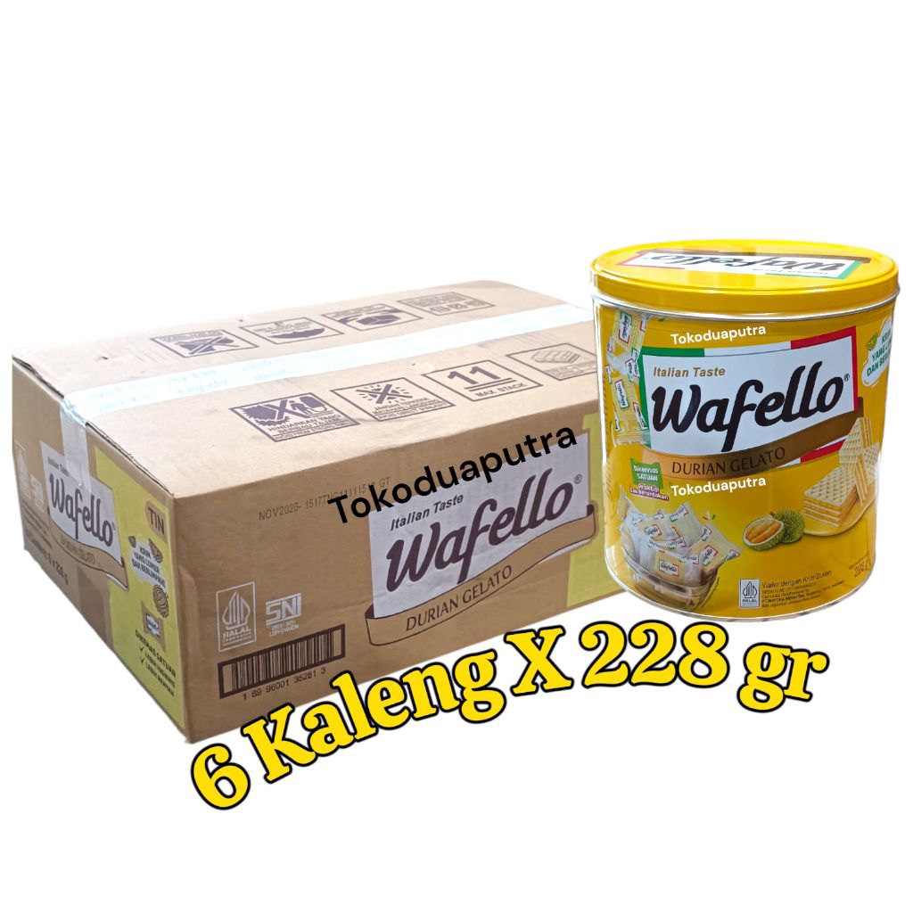 Wafello Durian Gelato Kaleng 228 gr X 6 Kaleng / Wafer Wafello rasa Durian kaleng/ Wafer lebaran / W