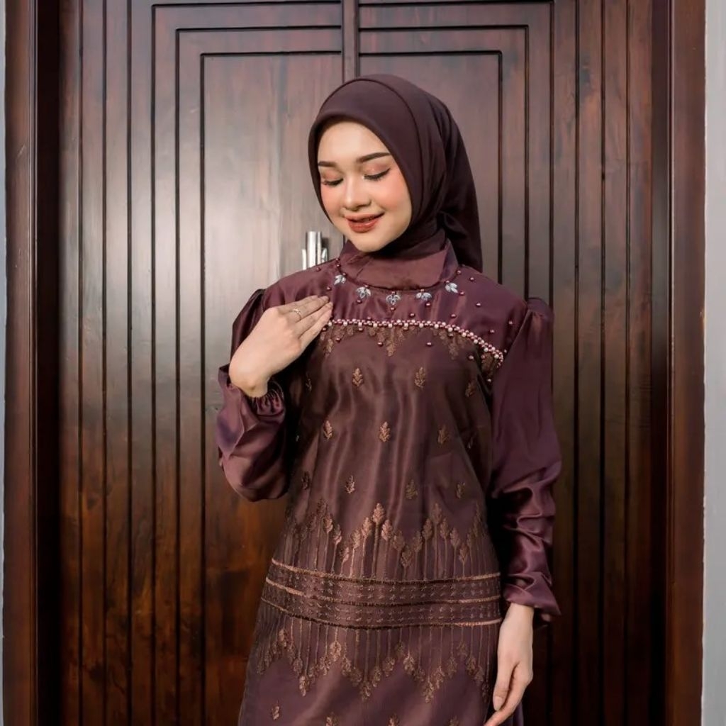 Manda Dress Luxury -Gamis Brokat Mewah Wanita Muslim Elegan | Dress Pesta Modern Polos Model Terbaru