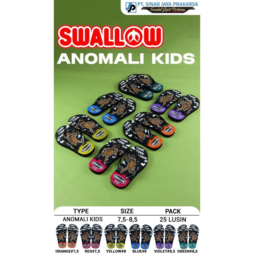 sandal grosir swallow tung tung sahur anomali anak / sandal jepit anak swallow 6pasang