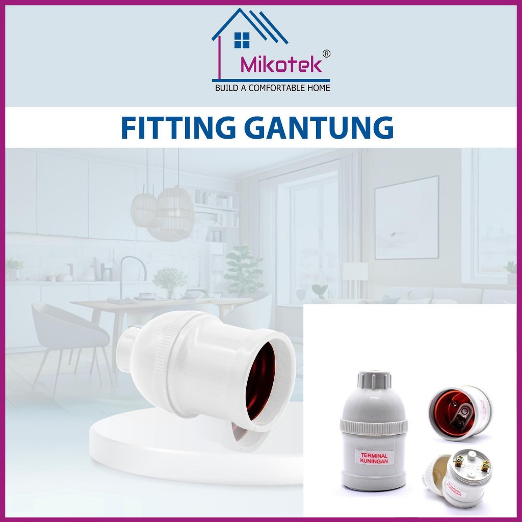 Fitting Gantung Mikotek putih E27 MT 7236 - Fiting Lampu Gantung SNI