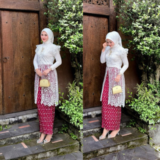 Delova Wardrobe - OUTER JUWITA Brokat Modern Premium Sleeveless Top Motif Bunga Brukat Renda Tule Tile Lace Outfit Kondangan Stylish Atasan Wanita Vintage Casual Look Rompi Tunik Elegan Simple Minimalis