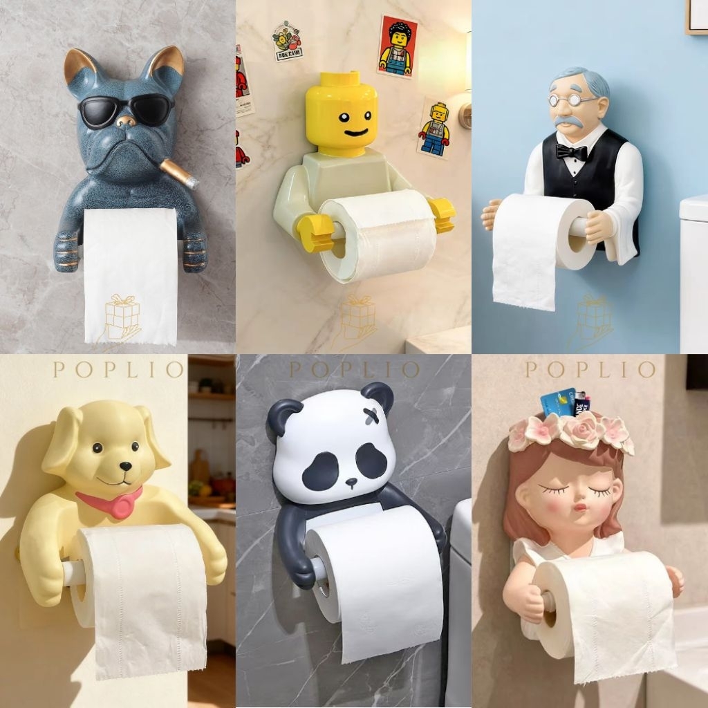 Rak Tisu Dinding Unik Lucu Kartun Gantungan Tisu Toilet Paper Roll Holder dekorasi panda anjing Lego