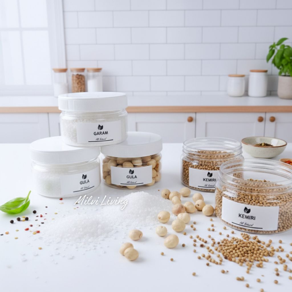Toples Tempat Bumbu Dapur 300ml Tutup Putih Free Sendok