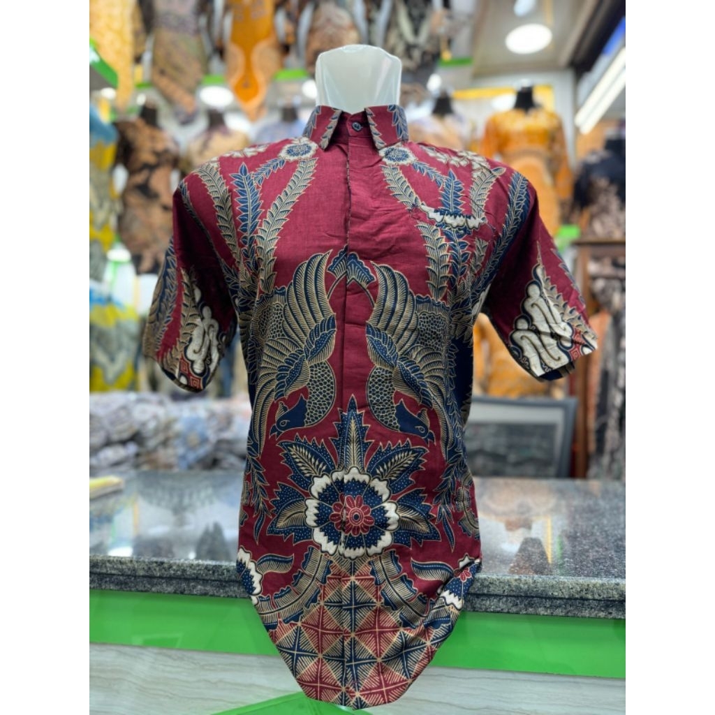 Batik Kemeja pria lengan pendek QistinaBatik bahan katun halus lapis furing asahi