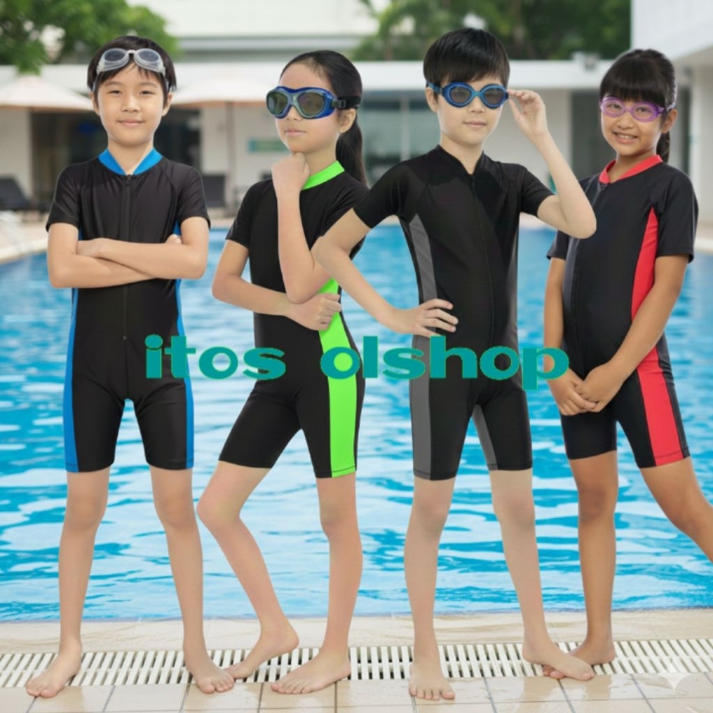 Baju Renang Anak  3-12 Tahun Diving Pendek Polos