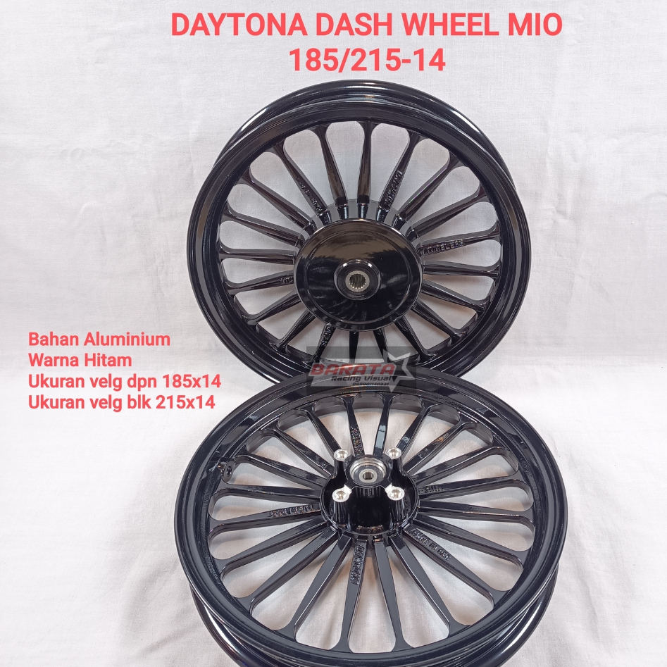 SEPASANG VELG DAYTONA DASH WHEEL MIO SPORTY / SMILE UK.185/215 RING 14 WARNA HITAM DAN SILVER