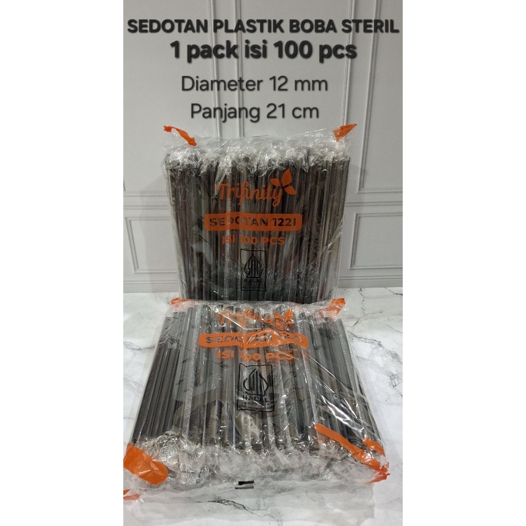 [100pcs] Sedotan Plastik Steril Boba/ Sedotan Plastik Jumbo/ Sedotan Boba Runcing 12mm 21cm