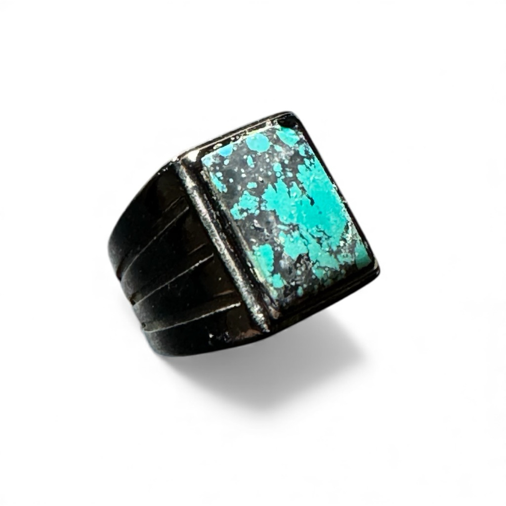 Natural cincin batu akik pirus sinciang tibet kotak ring titanium | 20E-479