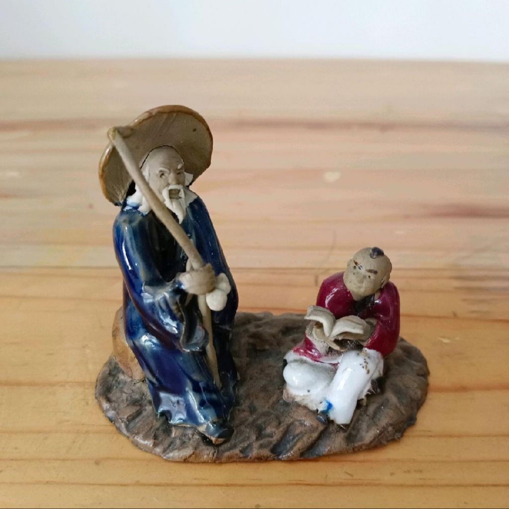 Patung Miniatur Keramik Cina Figur Guru & Murid