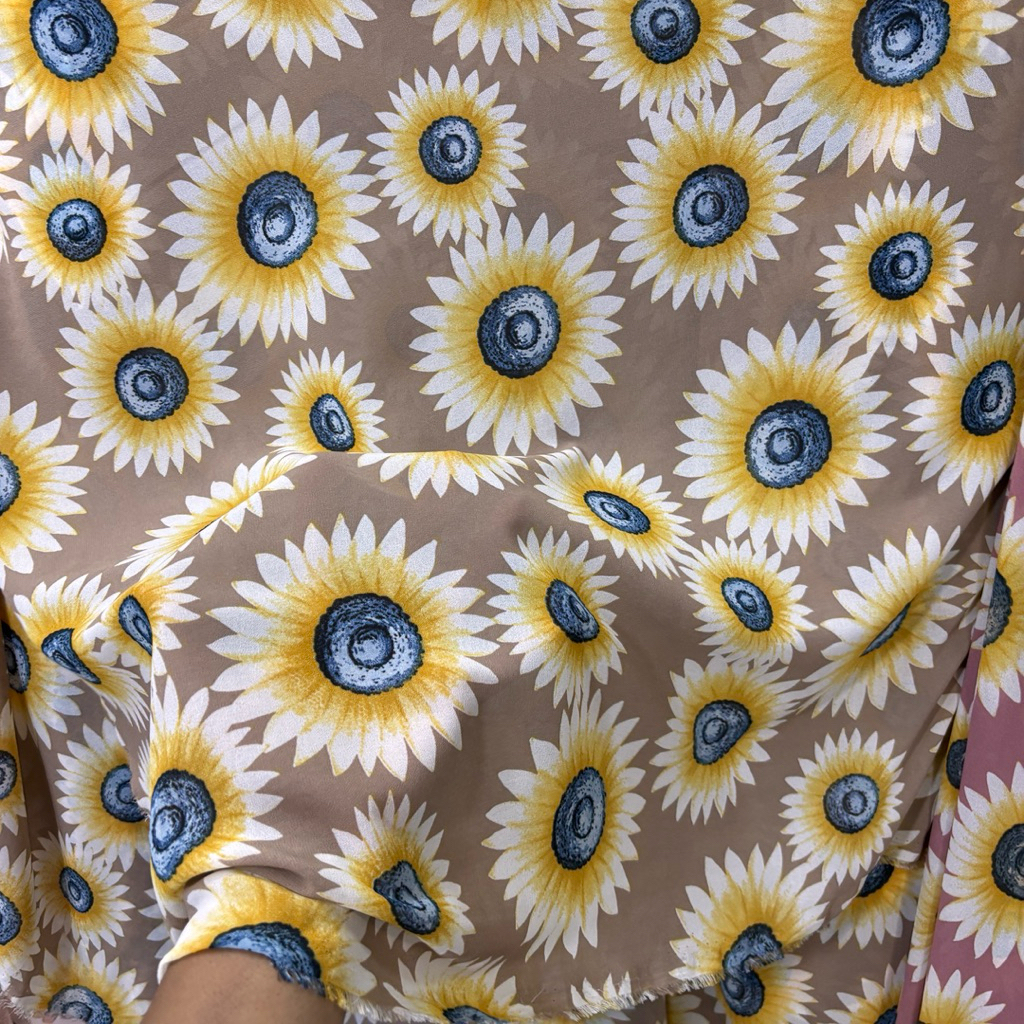 Kain Ceruty Sifon Motif Bunga Matahari – Cocok Gamis, Dress & Outer lq