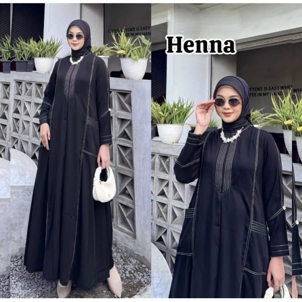 Kirantifashion Baju Gamis Polos Simple Henna Dress Wanita Bahan Jetblack Model Kekinian