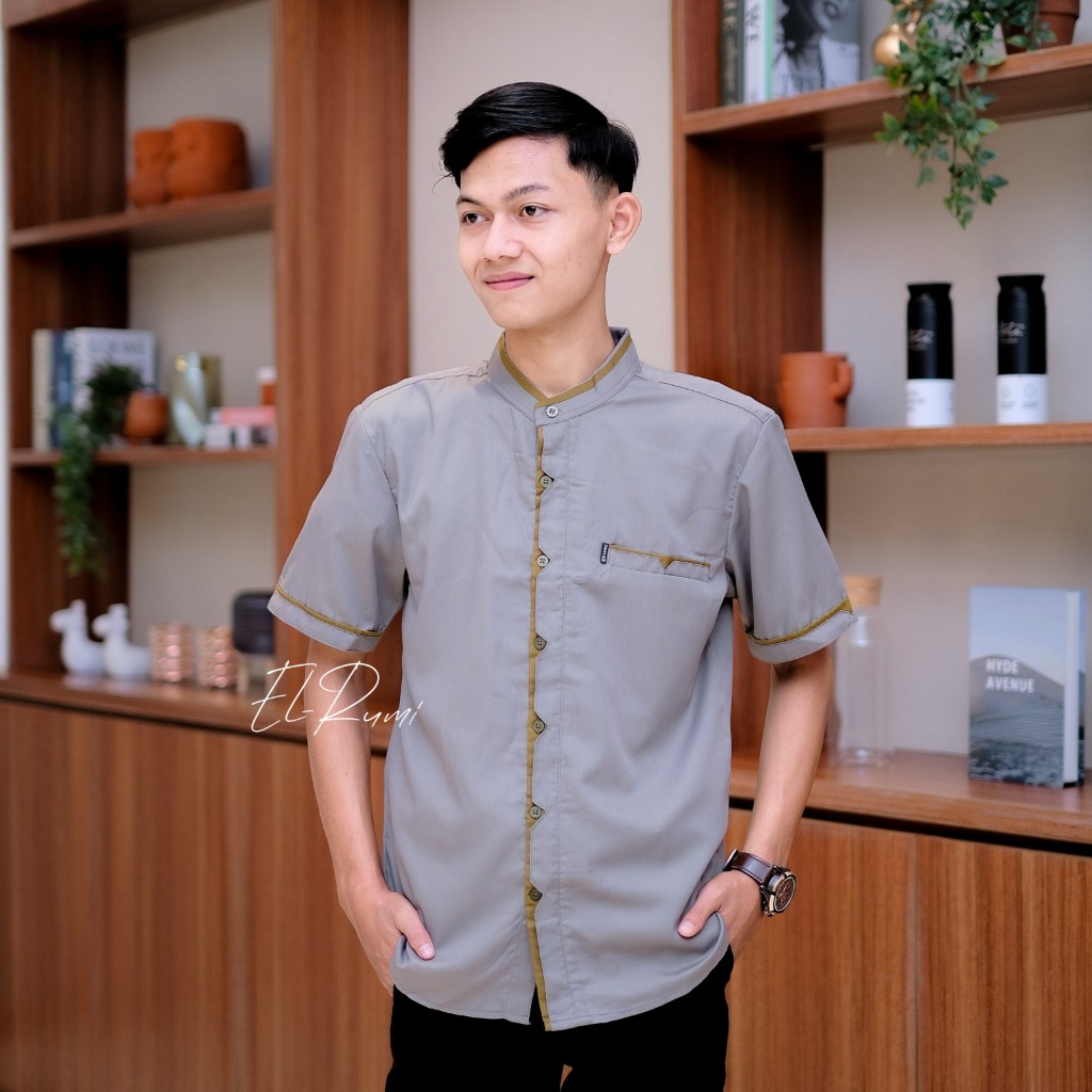 baju koko muslim pria kemeja koko pria lengan pendek produk original el rumi bahan katun toyobo impo