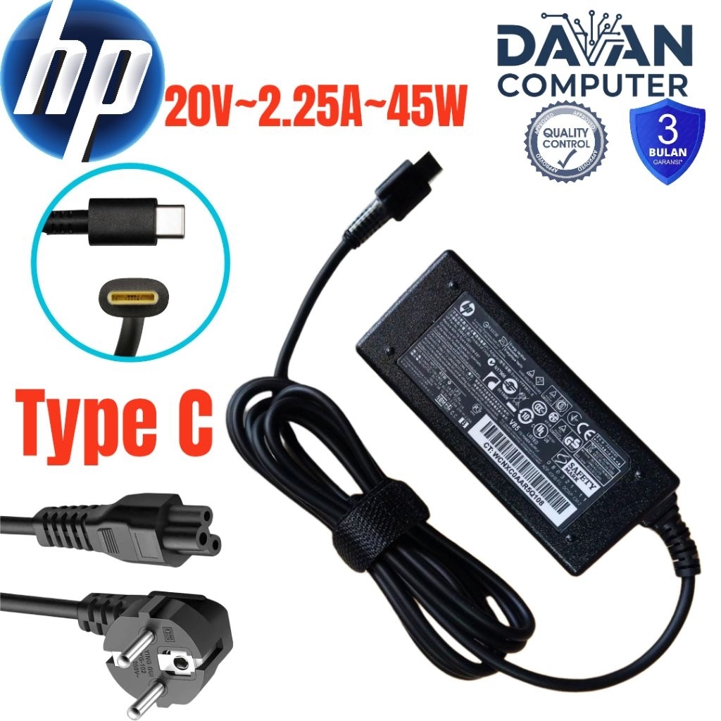 Charger Laptop HP Chromebook (Seri 11 & 14) || 45wat Type C