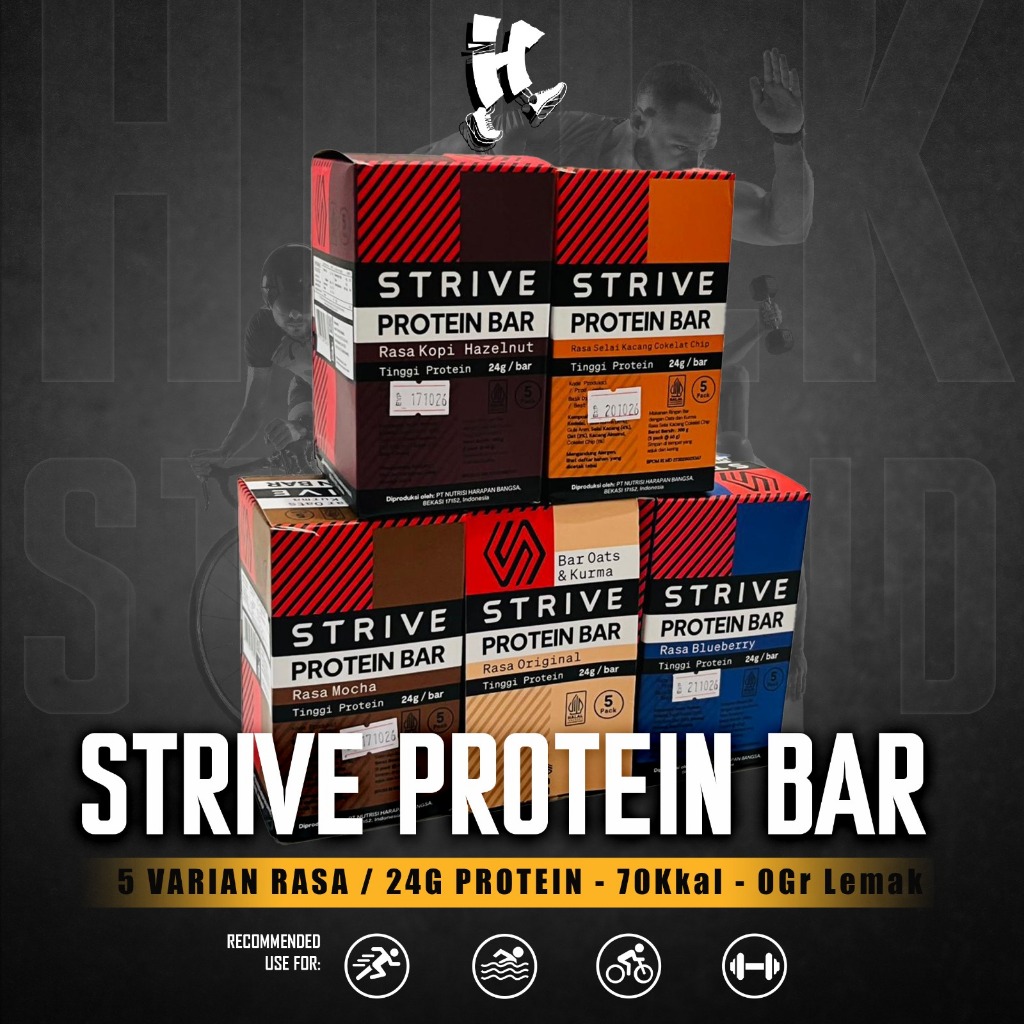 STRIVE Protein Bar 1 Box (Isi 5 Saset) 24gr Protein/ Bar - High Protein Bar Sachet Original (For Run
