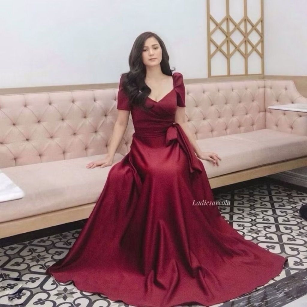 FINA GOWN - Gaun pesta wanita A line maxi dress square neck dress party big size jumbo ukuran besar 