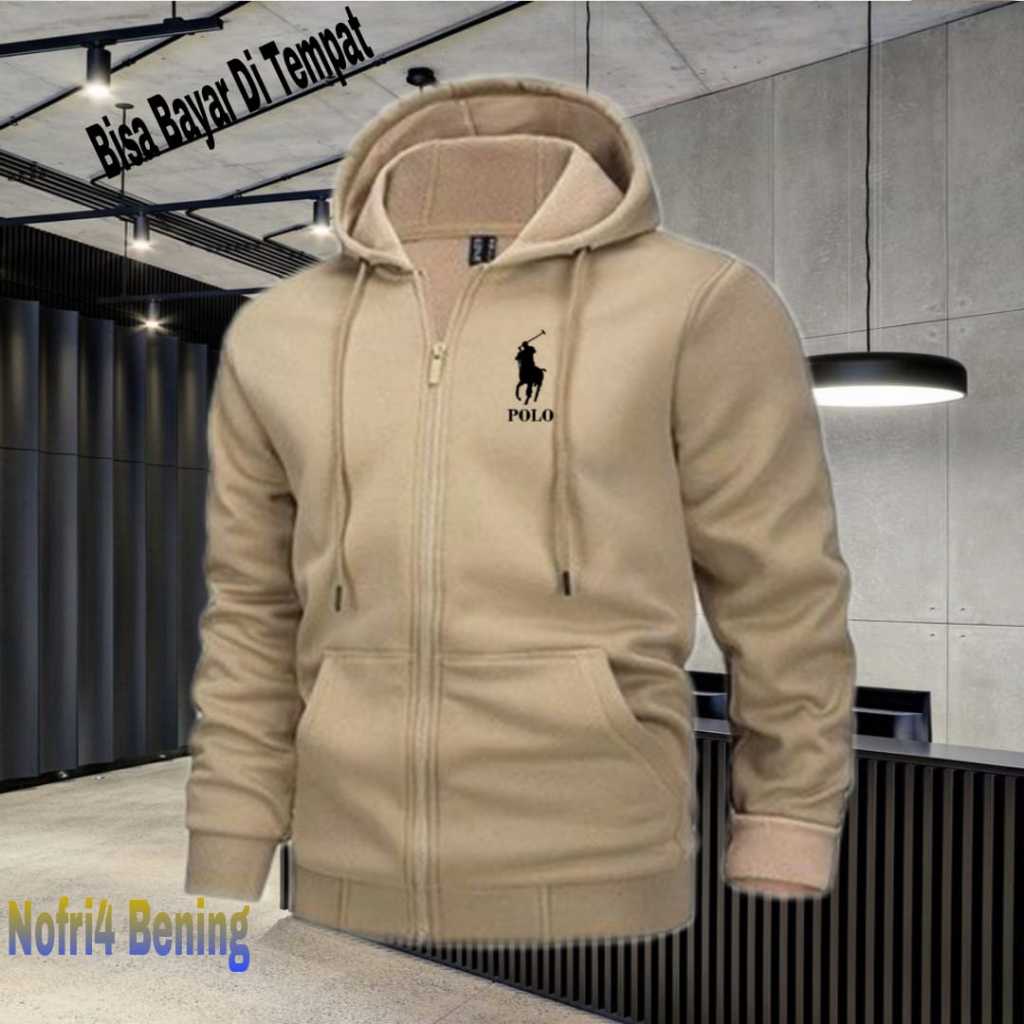 (COD) Jaket Resleting Distro Logo Polo Text Hitam Jaket Pria Wanita Terkeren Jaket Denim Distro Katu