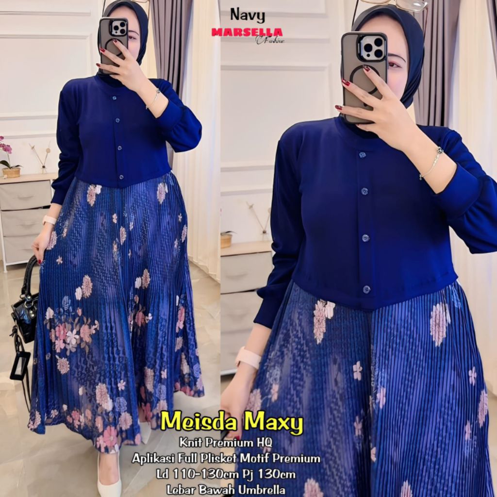 MEISDA NINDI ANJANI TIFANI DRESS GAMIS PREMIUM KNITE POLOS TEBAL MIX PLISKET MOTIF ORI BY MARSELLA Z