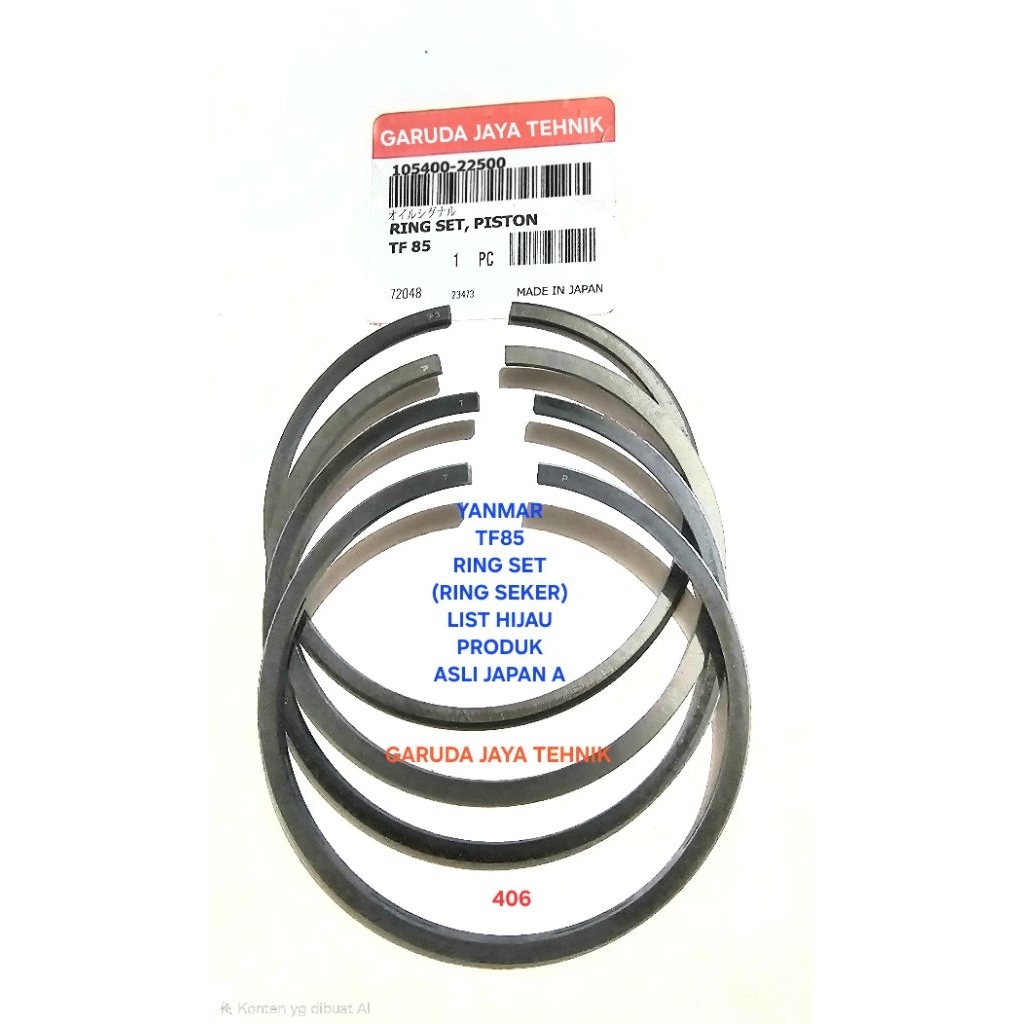Ring set ring piston ring seher ring seker yanmar TF85 TF 85 list hijau. Import asli. 10540G-22500 1