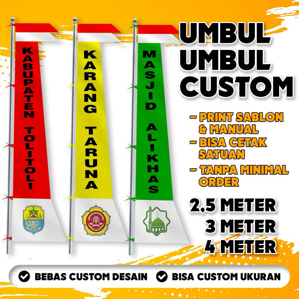 Jlterang Umbul Umbul Custom Satu Hari Jadi 3 Meter Polyester