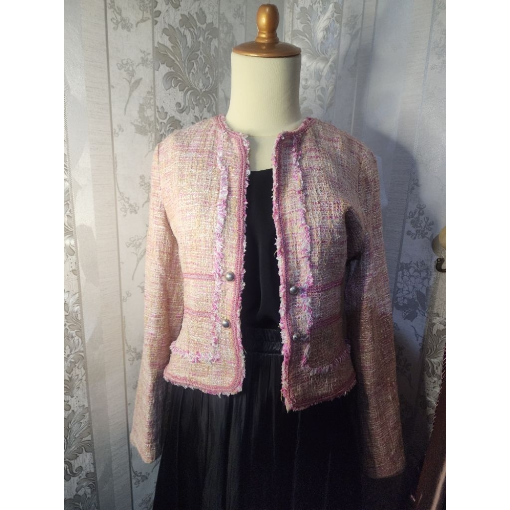 Blazer Crop Outer Tweed Pink