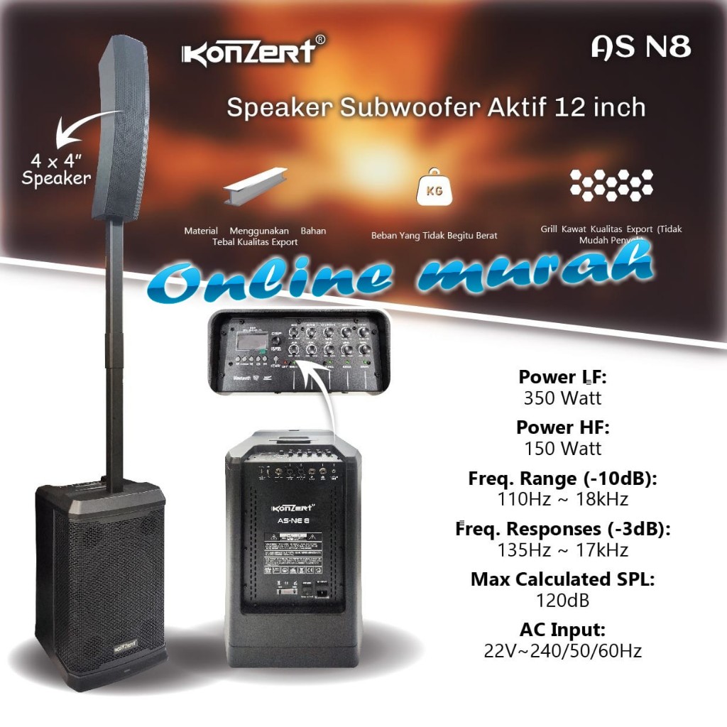 Speaker Aktif Column Satelite 12 Inch KONZERT AS N8 | AS N 8 Original By AUDIO SEVEN
