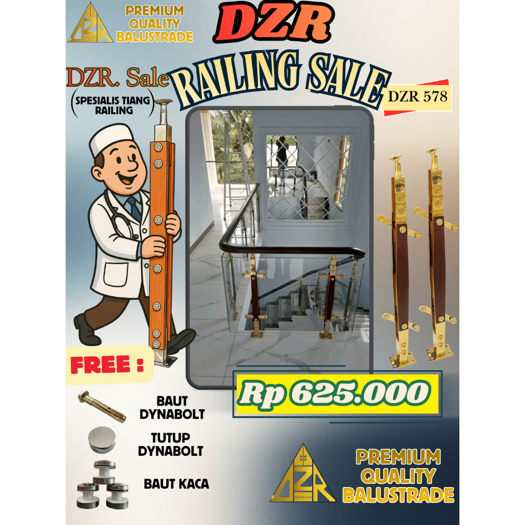 DZR 578 Tiang / pagar tangga stainless steel sus 201 railing tangga balkon