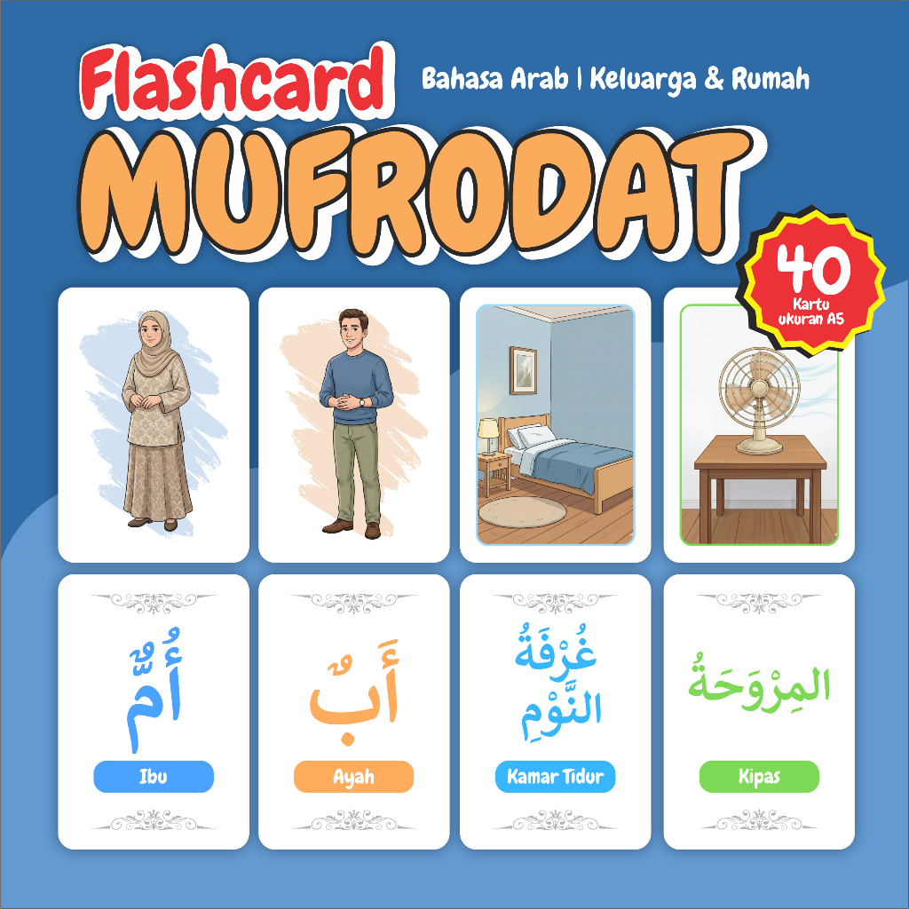 FLASHCARD MUFRODAT Bahasa Arab | Kartu Kosakata Arab Bergambar Full Color