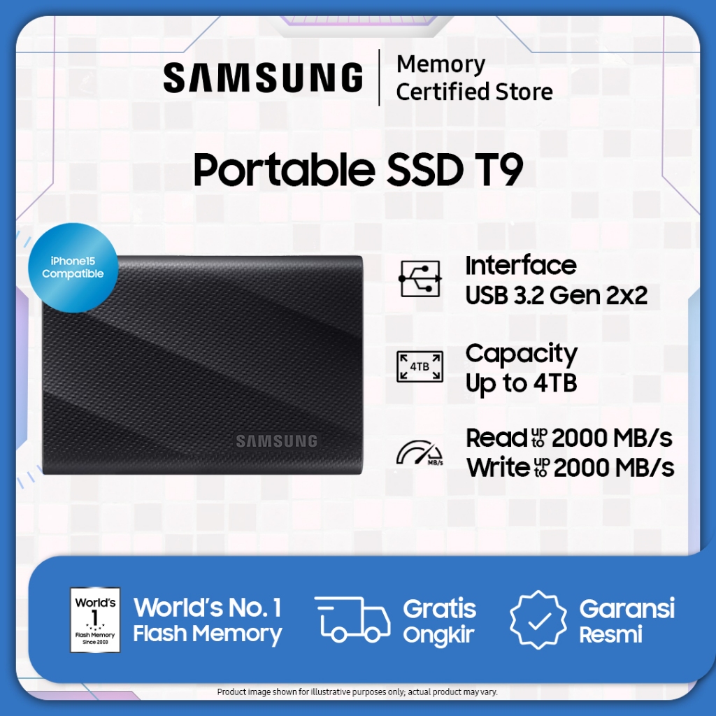 Samsung Portable SSD T9 USB 3.2 Gen 2x2 - SSD Eksternal - 1TB / 2TB / 4TB