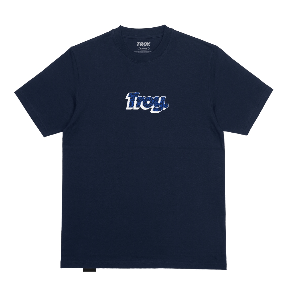 Troy Company T-shirt Navy Blue Burnt Abstrak - Kaos Lengan Pendek Kaos Biru Navy MTD 3448