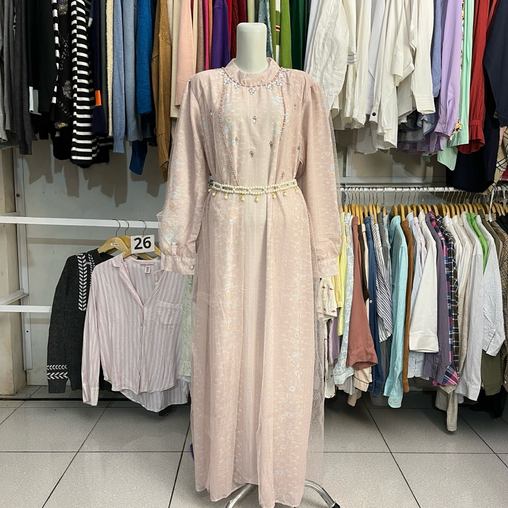 Mipidi | Yuna Dress bahan ceruty mix tille | Gamis wanita free belt