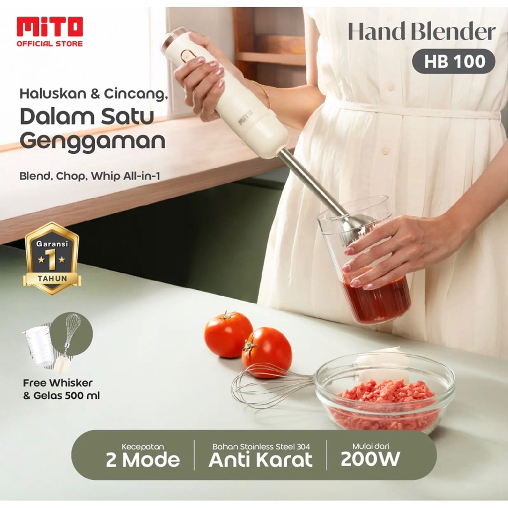 Mito HB100 Hand Blender | Blender & Pengocok 2in1 | Untuk Bumbu Smoothies, Mpasi