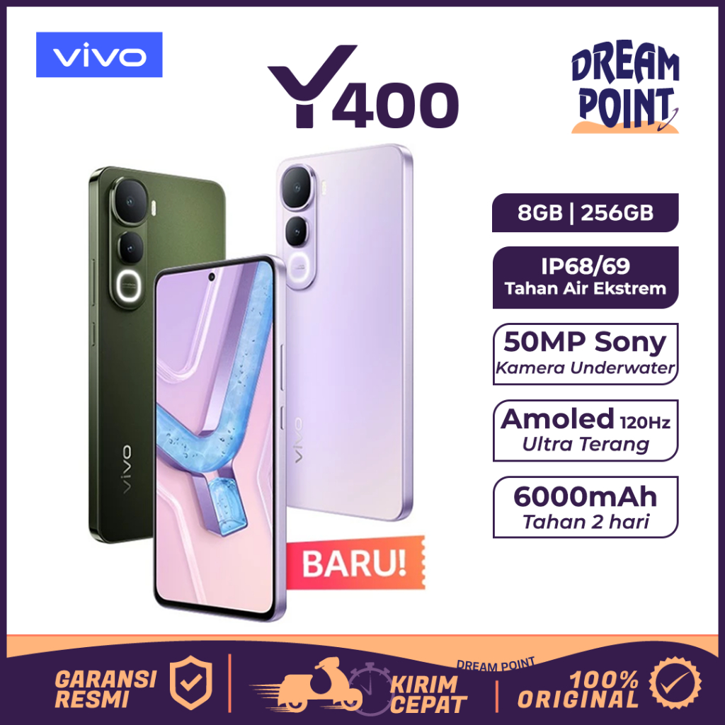 VIVO Y400 8/256GB Underwater Camera HP Murah Original 100% Handphone Android vivo HP Terbaru 2025