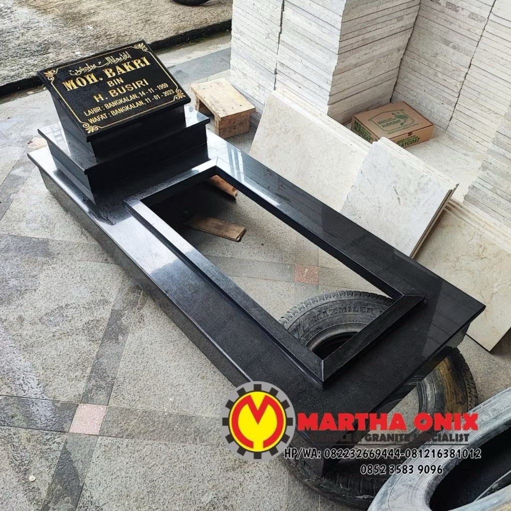 Batu Nisan Kijing Makam Marmer Hitam 1 Tingkat Makam 60cm x 160cm