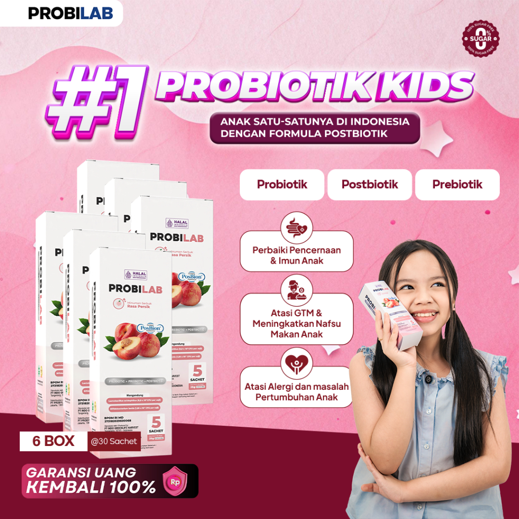 [KHUSUS LIVE] PROBILAB Kids – Suplemen Kesehatan Anak 3 Biotik Rasa Peach | Probiotik & Prebiotik An