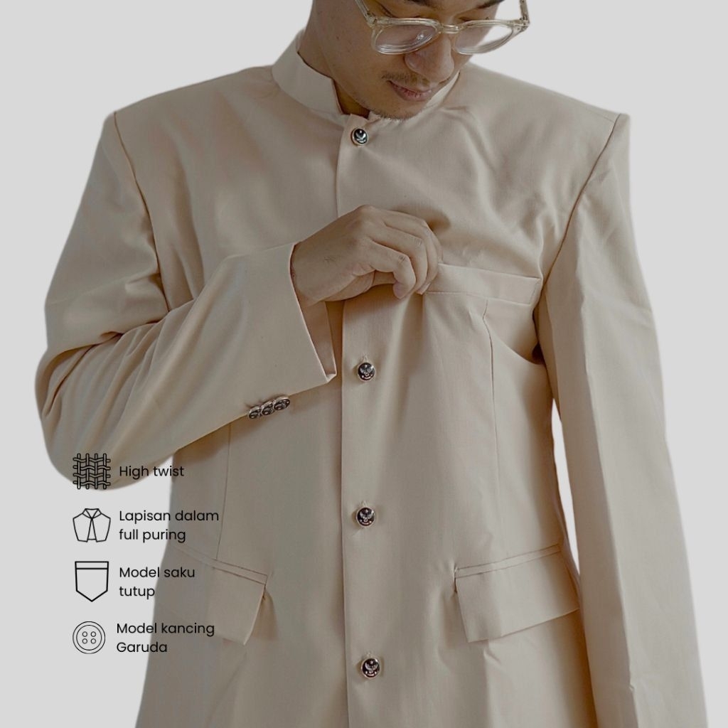 Bescap Pria Jasko Cream Polos Muslim Premium Bescap Tasik Motif Saku Tutup S—XXL"