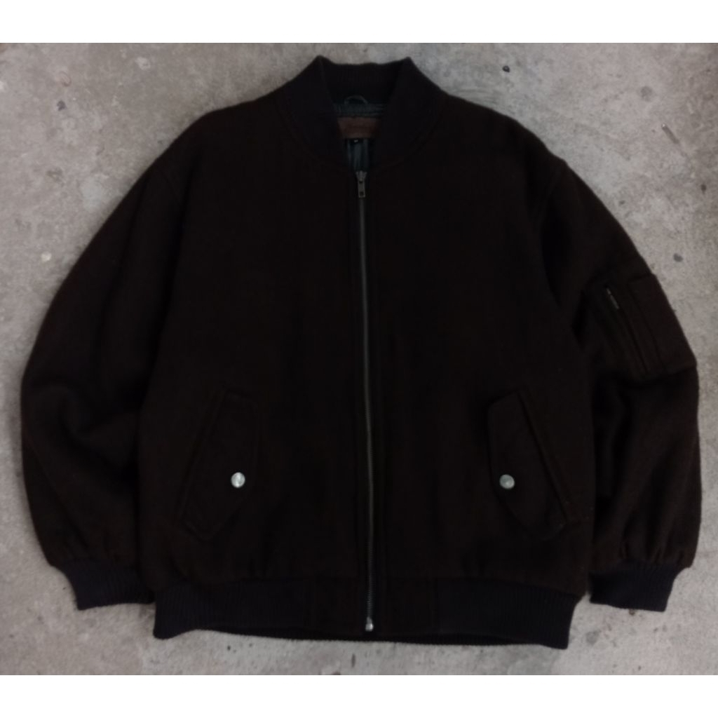 Jaket Bomber Wol Cokelat Tua