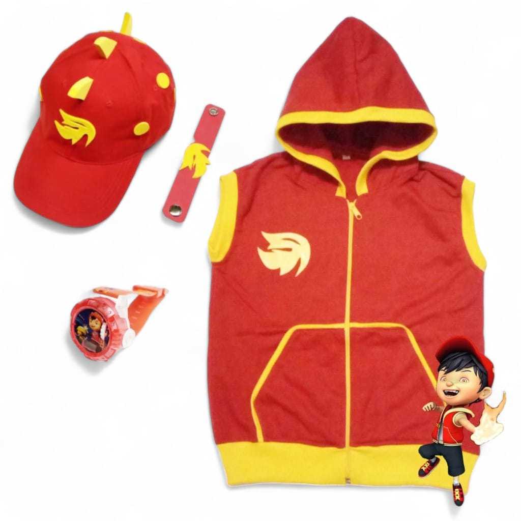 Jaket Anak jaket boboiboy api jaket karakter kartun paket lengkap topi anak dan sarung tangan boboib