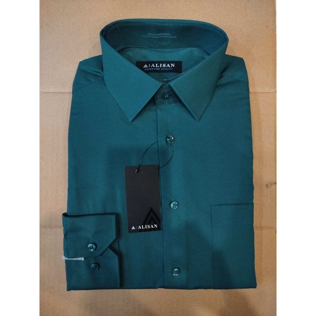 Alisan kemeja polos warna Hijau botol 2 lengan panjang Reguler