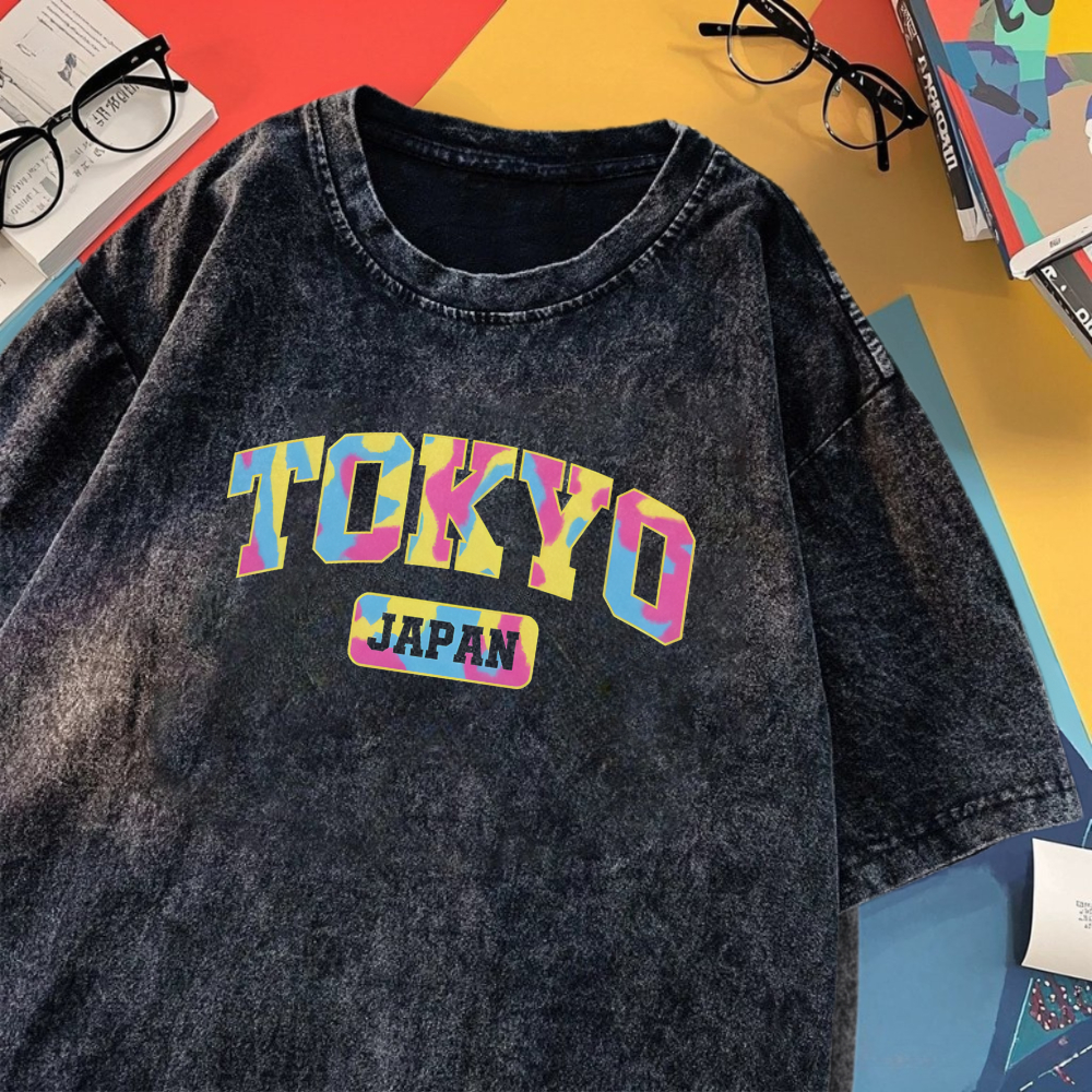 VISION PREMIUM T-shirt Lengan Pendek Kaos Washed Black Oversize Korea Premium 100% Katun | Tokyo Jap