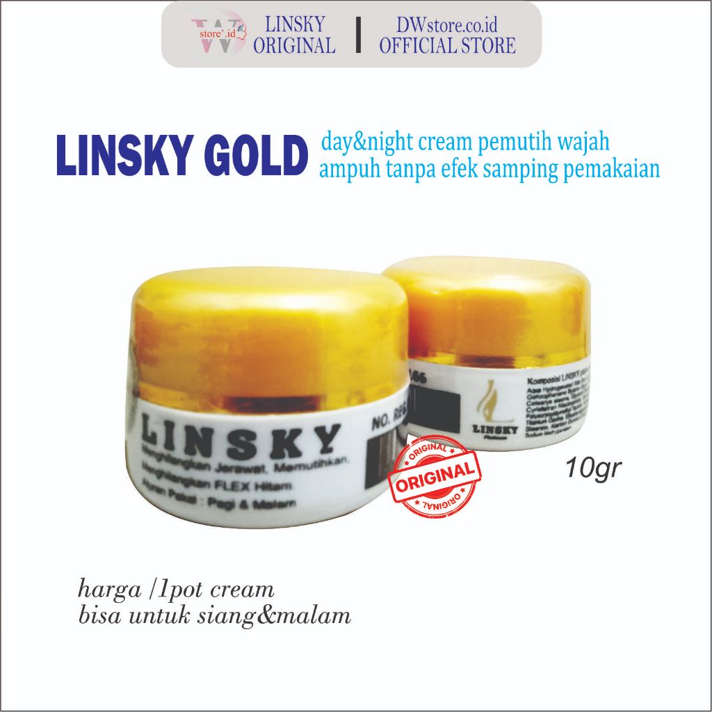 LINSKY GOLD 10gr KEMASAN BARU BERHOLOGRAM - Cream Pemutih Penghilang Jerawat Ampuh 100% / Linsky sia