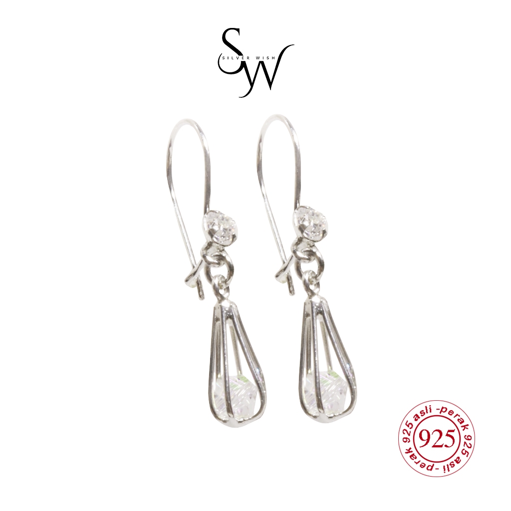 Silver Wish Earrings Sterling Silver 925 - Anting Wanita Perak S925 Teardrop Air Mata Gantung Panjan