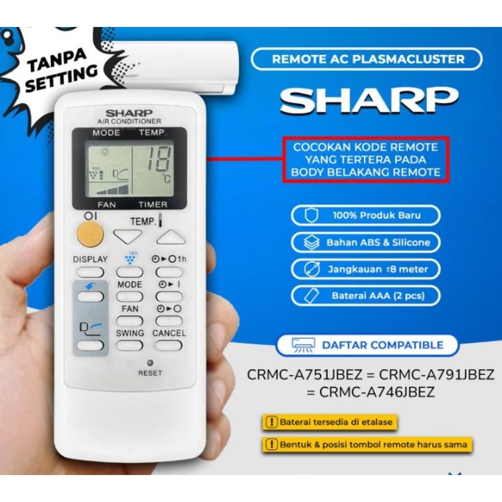 REMOT REMOTE AC SHARP PLASMACLUSTER CRMC A751,A791,A793