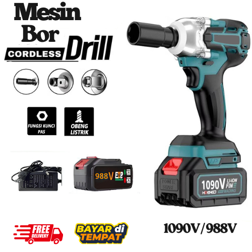 Impact Wrench Brushless Cordless Mesin Bor Dengan Baterai High-Speed 1090V/988V
