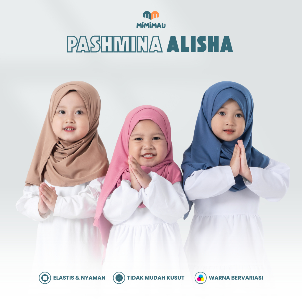 Mimimau - Pashmina Instan Alisha Anak Perempuan | Kerudung Pashmina Anak 6 Bulan - 10 Tahun Spandek 